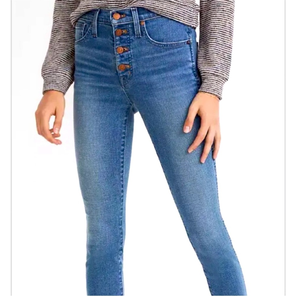 Madewell 10” High-Rise Button Fly Distressed Skinny Jeans 25